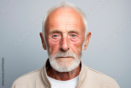 80 old man portrait realistic photo calm smile casual clothes white background