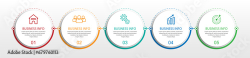 Basic RGBDesain Infografis Bisnis sederhana, vektor
templat dengan garis warna warni, ikon, angka dan
5 pilihan atau langkah. Dapat digunakan untuk proses diagram,
presentasi, tata letak alur kerja, s