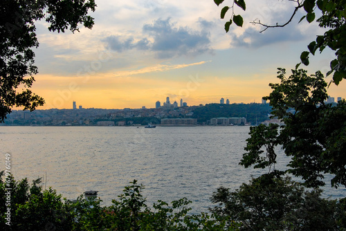 sunset, clouds and city view on bosphorus