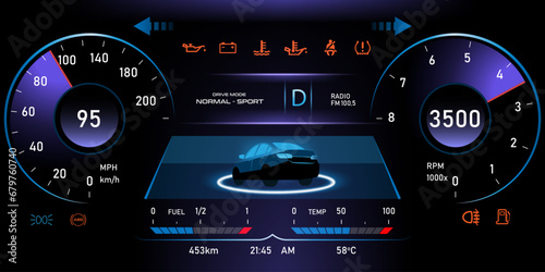 EV Car panel, Electric vehicle car dashboard design element elegant and simple style for alternative sustainable clean power and futuristic transport concept.