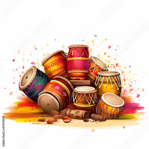 Water color illustration for happy lohri indian traditional drum or dholak or dhol photo