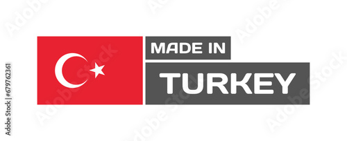 Made in Turkey icon. Flat, flag of Turkey, made in icon, national flag of Turkey. Vector icon photo