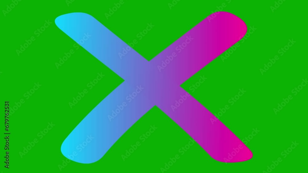Animated pink blue symbol of cross appears. Icon is drawn. Concept of prohibition. Flat vector illustration isolated on green background. Animated pink blue symbol of cross appears. Icon is drawn. Concept of prohibition. Flat vector illustration isolated on green background.