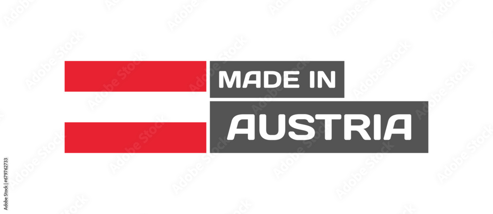 Made in Austria icon. Flat, flag of Austria, made in icon, national flag of Austria. Vector icon Made in Austria icon. Flat, flag of Austria, made in icon, national flag of Austria. Vector icon