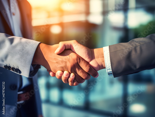 Businessmen making handshake in the city