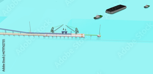 coal ship parking unloading jetty 3D illustration photo