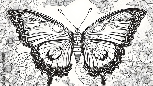black and white butterfly black and white  coloring book  page     A butterfly with wings and antennae   