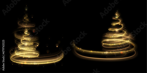 Abstract Glowing vector illustration of a Christmas tree with bokeh highlights and sparkles for Christmas decoration.