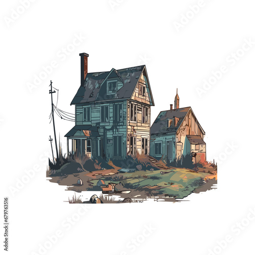 ABSTRACT ABANDONED OLD HOUSE HORROR ILLUSTRATION