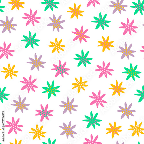 Flat vector seamless floral pattern isolated on white background for design and printing.