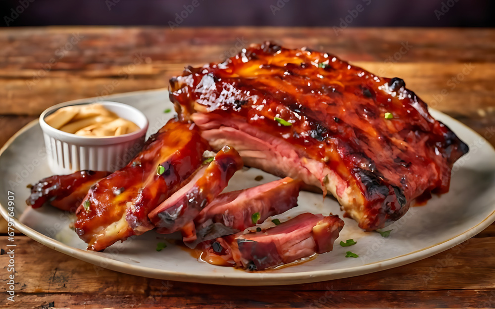 Capture the essence of St. Louis-Style Ribs in a mouthwatering food photography shot Generative AI Capture the essence of St. Louis-Style Ribs in a mouthwatering food photography shot Generative AI
