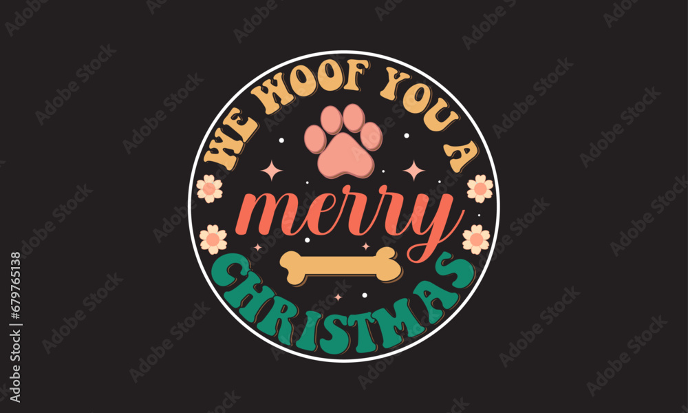 Retro Christmas Dog Bandana SVG Design, I believe in Santa paws, Merry Christmas 2023