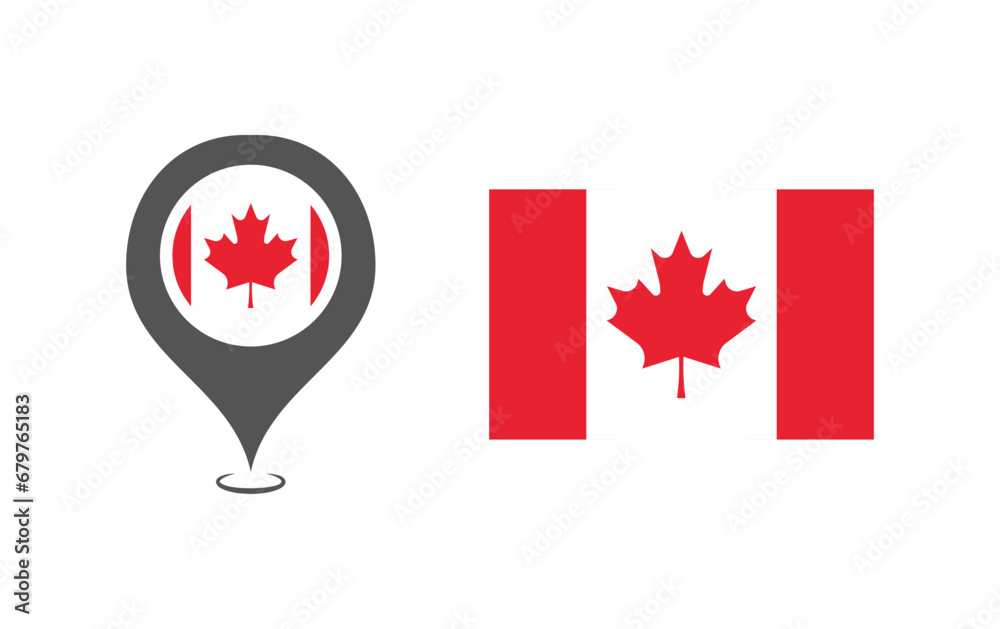 Flag of the Canada. Flat, color, location point of the Canada, national flag of the Canada location point. Vector icons Flag of the Canada. Flat, color, location point of the Canada, national flag of the Canada location point. Vector icons
