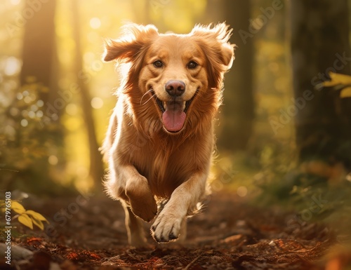 A Brown Dog in Full Stride  Embracing the Autumn Forest