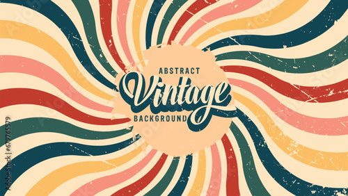 Abstract vintage background with stripes vector, Abstract background of rainbow groovy Wavy Line design in 1970s Hippie Vintage Retro style. Old Vintage Retro background, Vector pattern