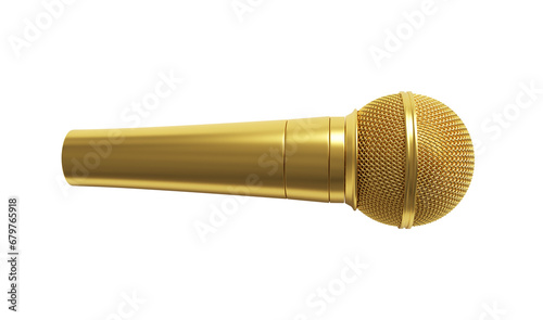 Gold Microphone on Yellow Background. 3D Rendering photo
