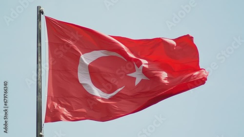 Turkish flag on a windy day with clear sky, jk01 photo