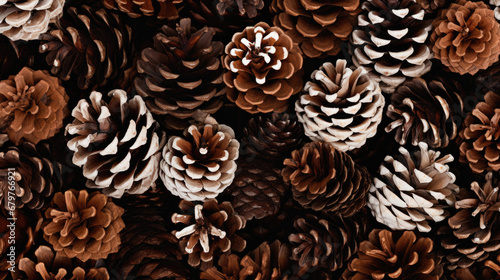 Pine cones background, top view. Pine cones texture. Pine cones background.