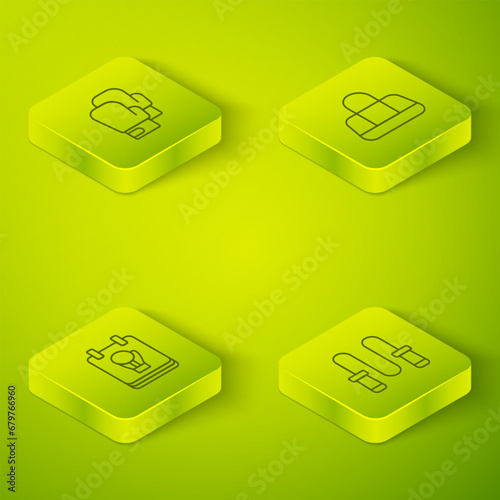 Set Isometric line Sport bag, Boxing glove, Jump rope and icon. Vector