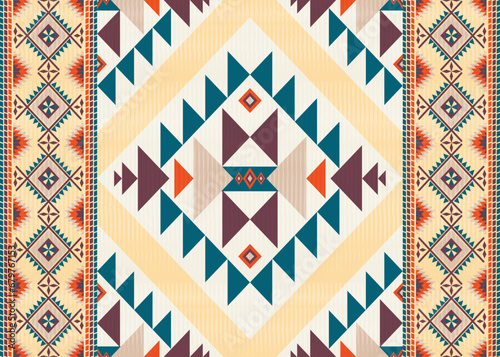 American ethnic native pattern.Traditional Navajo,Aztec,Apache,Southwest and Mexican style fabric pattern.Abstract vector motifs pattern.Design for fabric,clothing,blanket,carpet,woven,wrap,decoration