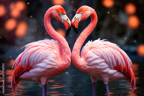 Two flamingos together forming a heart with their necks. Valentine s Day concept