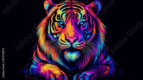 a colorful tiger on black background in the style of.Generative AI