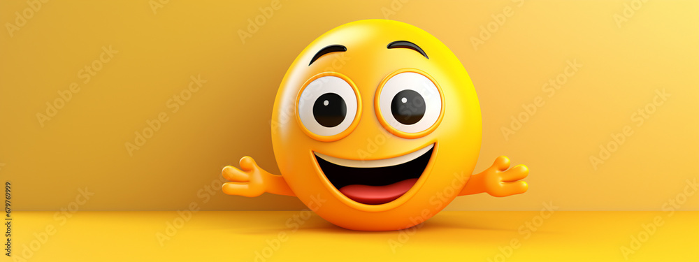 Realistic yellow glossy 3d emotion happy face. Emoticon collection.Generative AI Realistic yellow glossy 3d emotion happy face. Emoticon collection.Generative AI