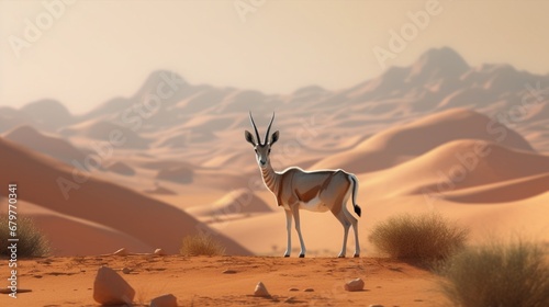 a gazelle standing in the middle of a desert landscap.Generative AI
