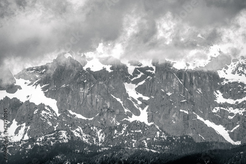 Mountain Snow And Clouds Landscape - 8090 - B&W