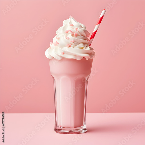 Wallpaper Mural Delicious milkshake with whipped cream, light pink solid background. Torontodigital.ca