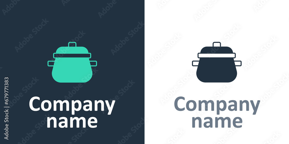 Obraz premium Logotype Cooking pot icon isolated on white background. Boil or stew food symbol. Logo design template element. Vector