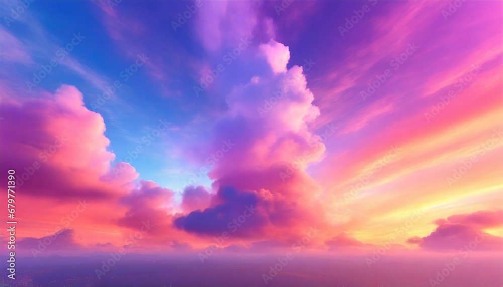 Abstract fantasy background of colorful sky with neon clouds. Generative AI.