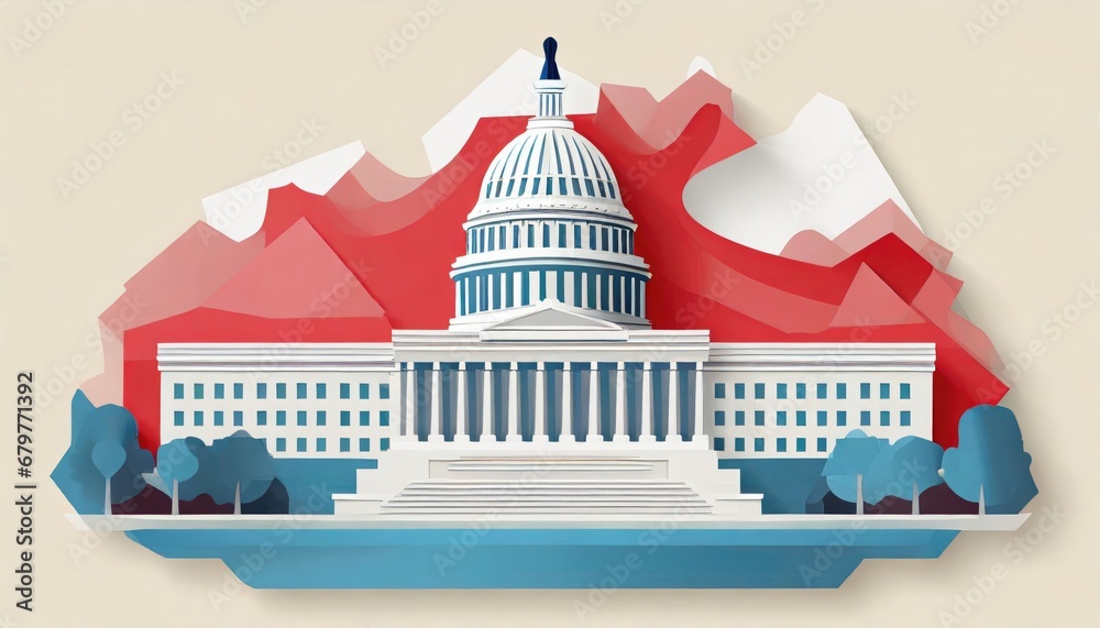 Flat illustration of the United States Capitol building icon in Washington DC. Generative AI. - obrazy, fototapety, plakaty 