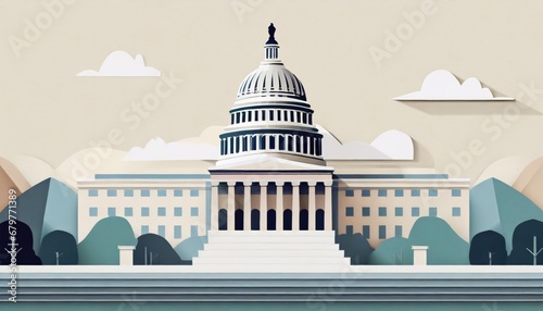 Flat illustration of the United States Capitol building icon in Washington DC. Generative AI. photo