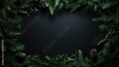  a black background with pine cones and evergreen leaves and a pine cone on the bottom of the frame is a black background with pine cones and pine cones.