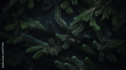  a close up of a pine tree's needles on a dark background with space for a text or image.