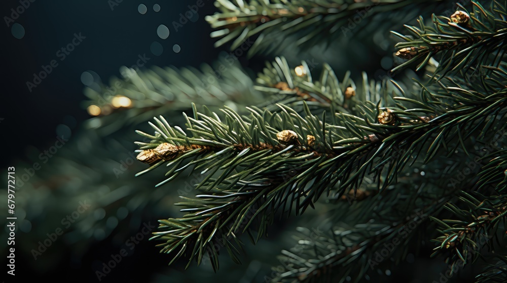 a close up of a pine tree branch with a blurry background of water droplets on the needles of the tree. a close up of a pine tree branch with a blurry background of water droplets on the needles of the tree.