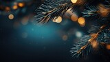  a close up of a pine tree branch with a blurry background and boke of lights in the background.