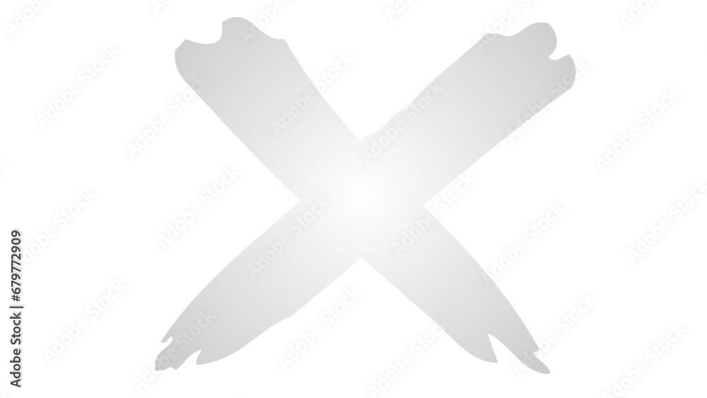 Animated silver symbol of cross appears. Icon is drawn. Concept of prohibition. Flat vector illustration isolated on white background.