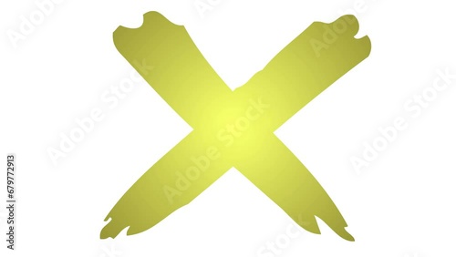 Animated golden symbol of cross appears. Icon is drawn. Concept of prohibition. Flat vector illustration isolated on white background. photo
