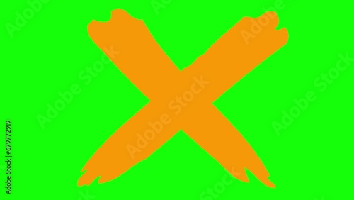 Wallpaper Mural Animated orange symbol of cross appears. Icon is drawn. Concept of prohibition. Flat vector illustration isolated on green background. Torontodigital.ca