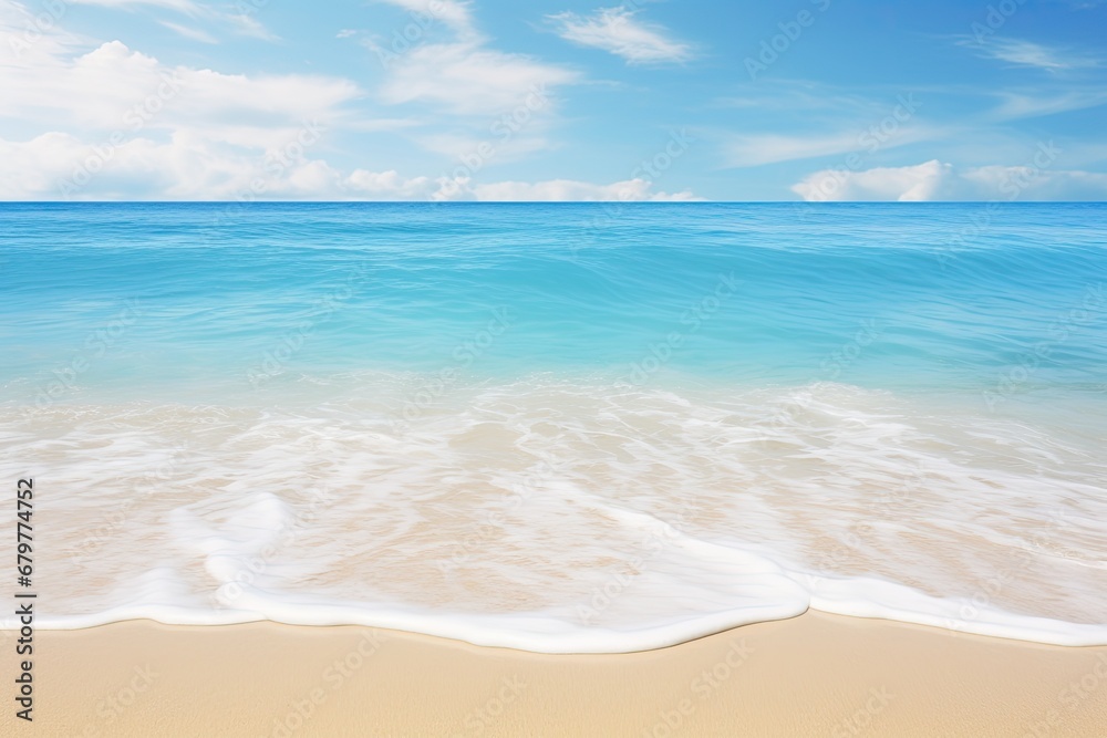 beautiful beach and tropical sea, nature background with space for text, Soft wave of blue ocean on sandy beach. Background, AI Generated
