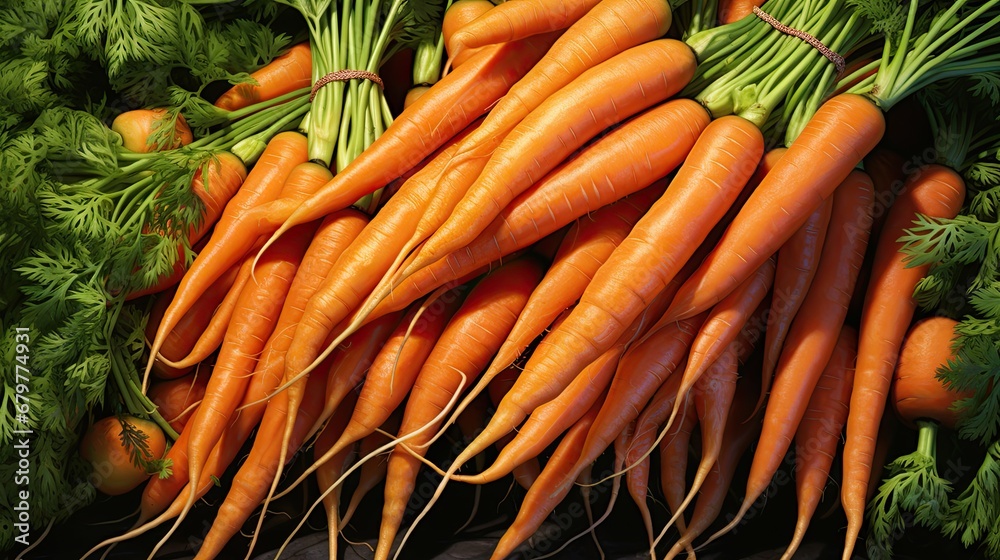 a pile of orange carrots sitting on top of a pile of green lettuce next to each other. a pile of orange carrots sitting on top of a pile of green lettuce next to each other.