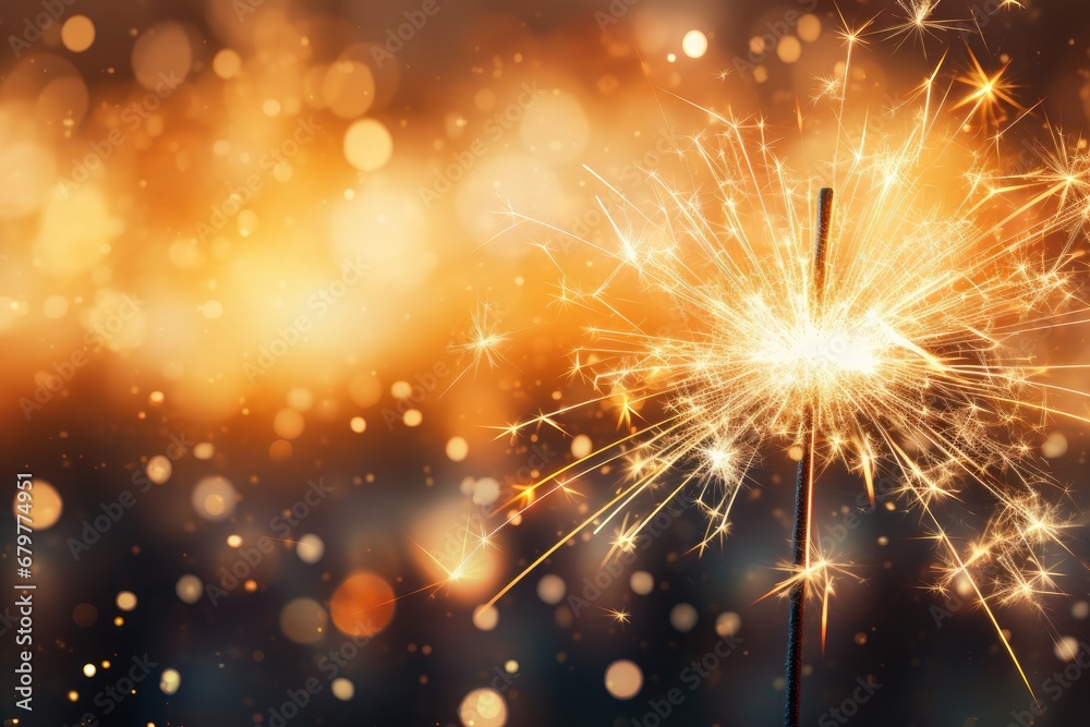 Burning sparkler on a bokeh background. New year concept, Sparkler New Year Background, AI Generated Burning sparkler on a bokeh background. New year concept, Sparkler New Year Background, AI Generated