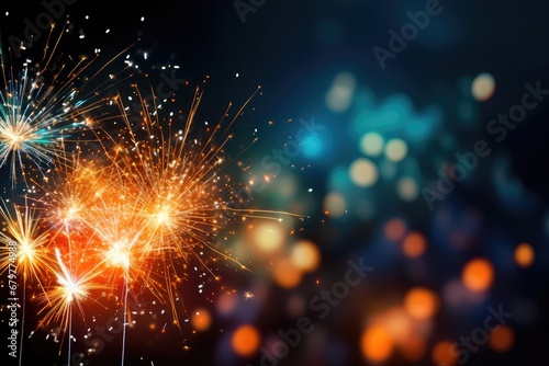 Colorful fireworks on bokeh background. New Year celebration  Sparkler New Year Background  AI Generated