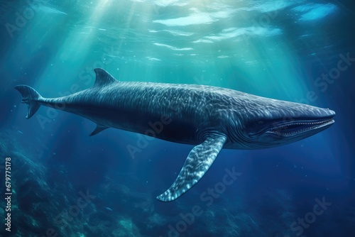 Whale swimming in blue ocean. Underwater scene. 3d render, Sperm whale swimming underwater, AI Generated © Iftikhar alam