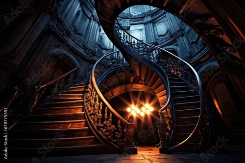 Stairs in St. Peter's Cathedral, London, England, Spiral staircase in dark, AI Generated