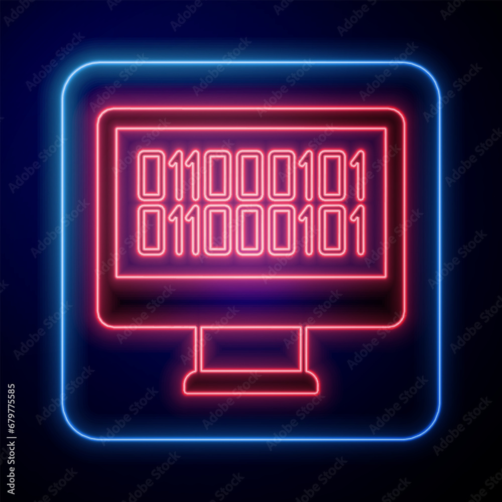 Glowing neon Binary code icon isolated on black background. Vector Glowing neon Binary code icon isolated on black background. Vector