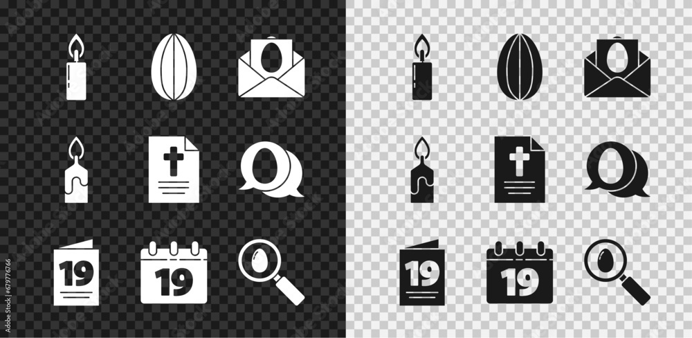 Set Burning candle, Easter egg, Greeting card with Happy, Calendar, Search easter, and icon. Vector Set Burning candle, Easter egg, Greeting card with Happy, Calendar, Search easter, and icon. Vector