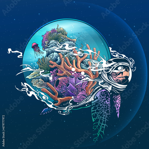 Turtle Astronaut Sea